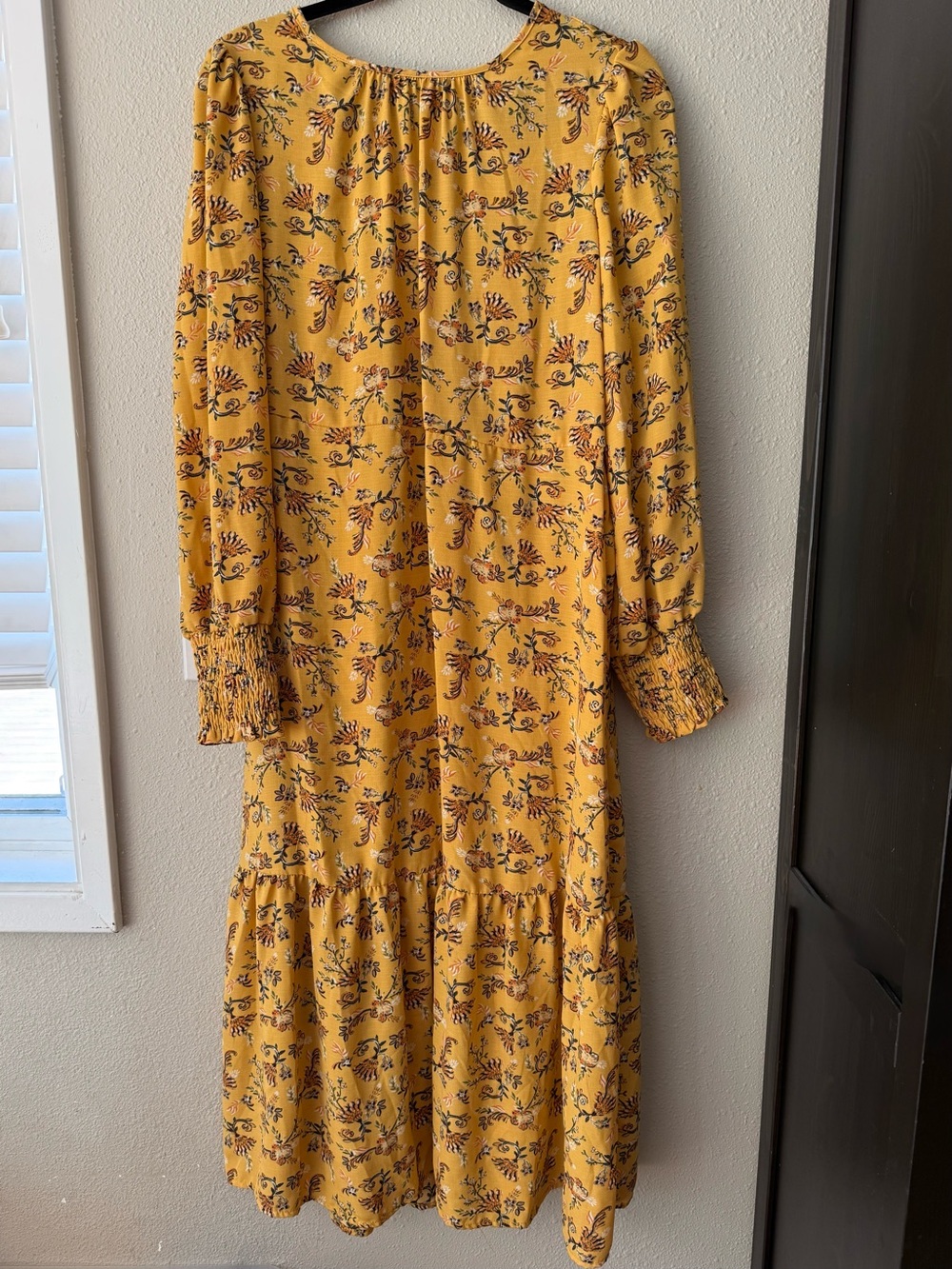 Yarn & Sea mustard floral long-sleeve midi dress